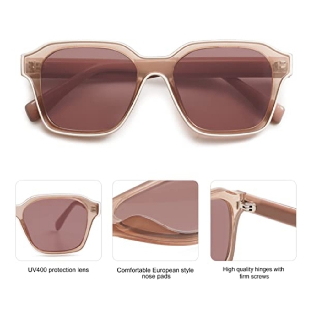 Brown Square Sunglasses Retro Trendy UV400 Protection - Picture 3 of 4